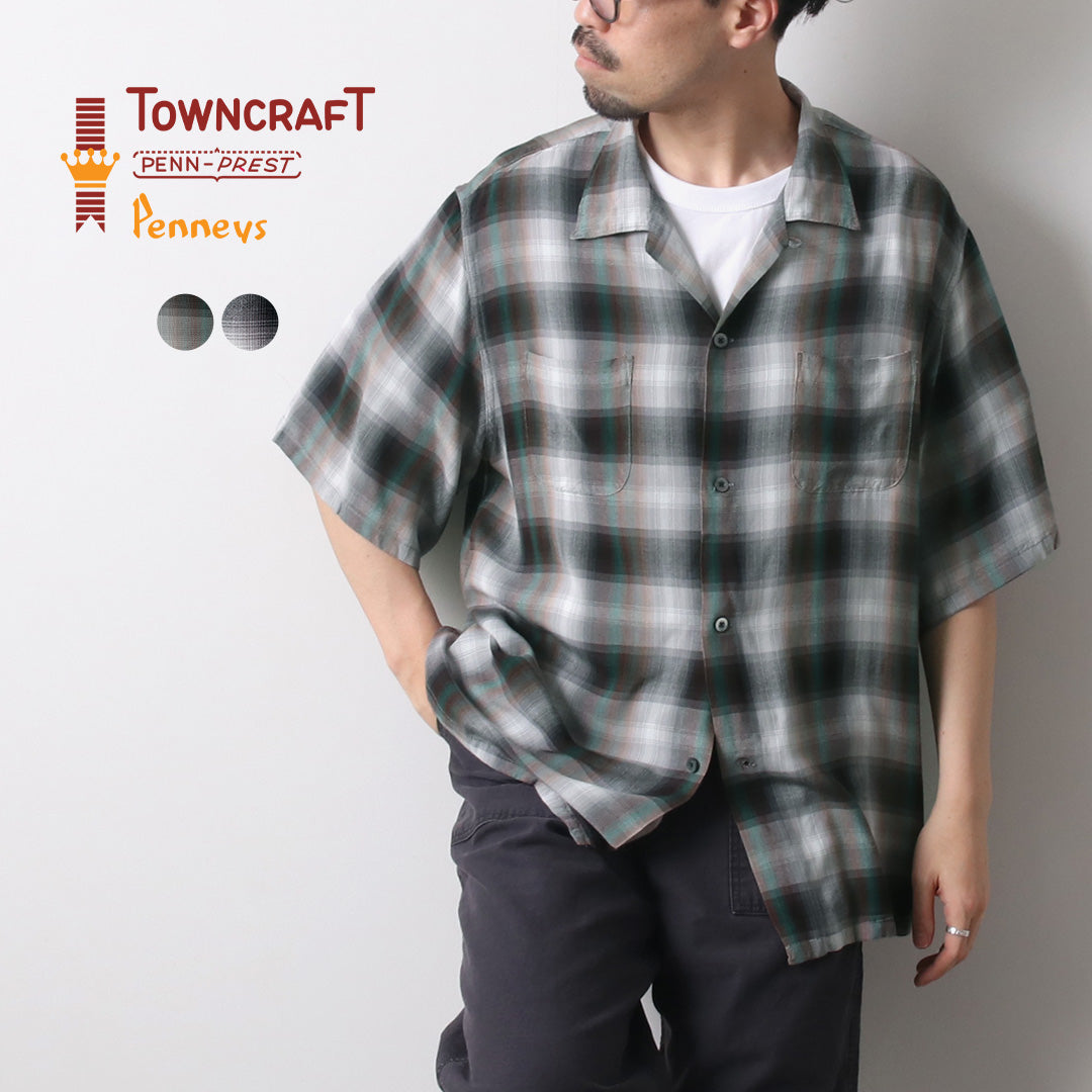 TOWNCRAFT / Camisa años 60 de rayón degradado con cuello lazado