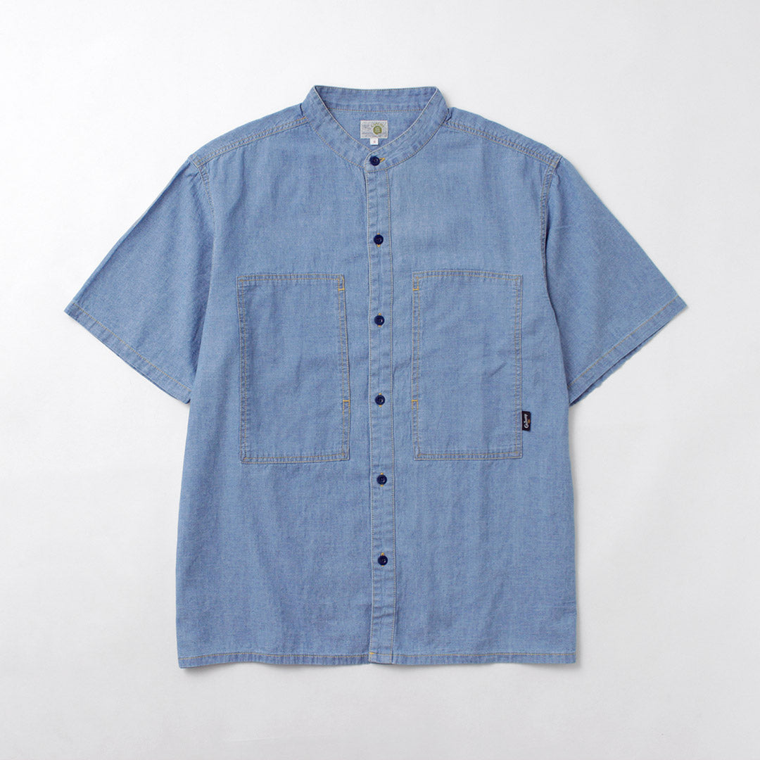 GOHEMP / Hemp Cotton Chambray Work Collarless Shirt