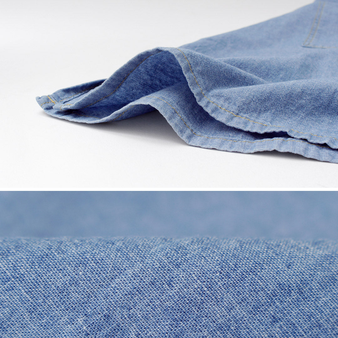 GOHEMP / Hemp Cotton Chambray Work Collarless Shirt