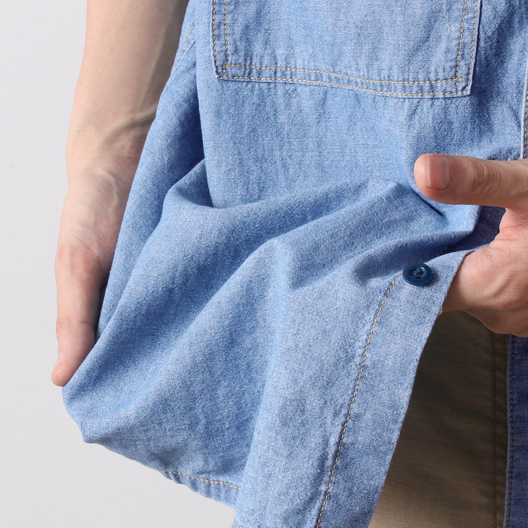 GOHEMP / Hemp Cotton Chambray Work Collarless Shirt