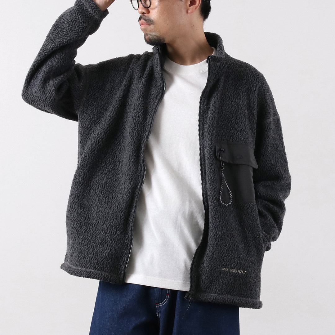 AND WANDER / Re-Wool Jacquard Stand Zip Jacket