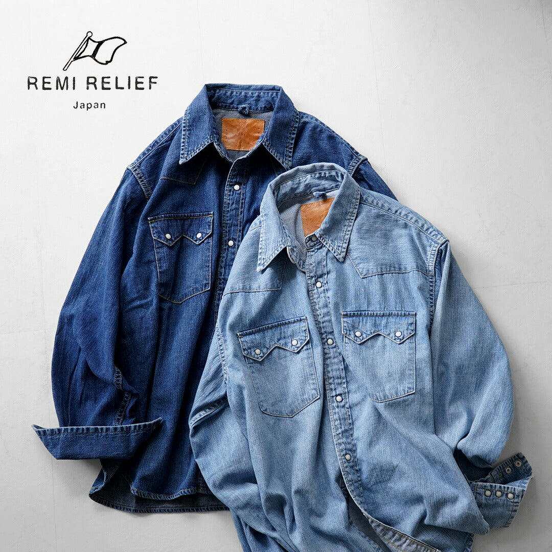 REMI RELIEF / 8.5oz Denim Western Shirt Sawtooth Flap Used Finish