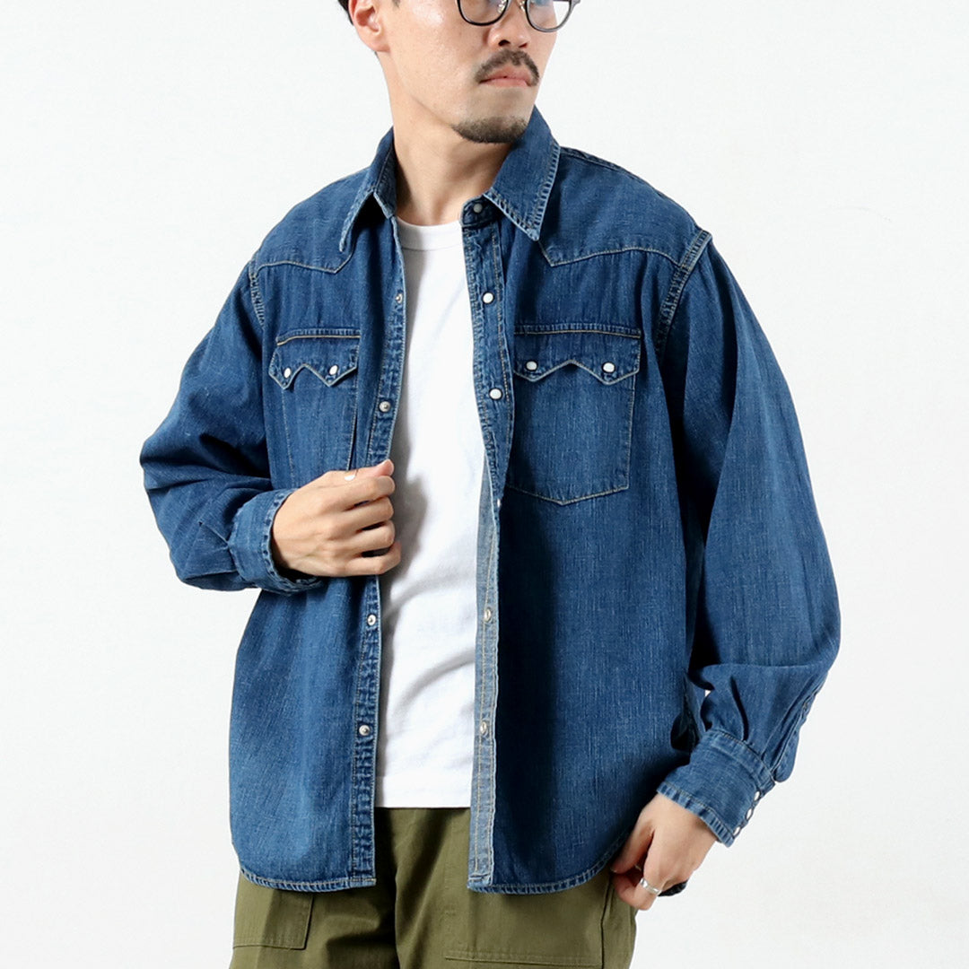 REMI RELIEF / 8.5oz Denim Western Shirt Sawtooth Flap Used Finish