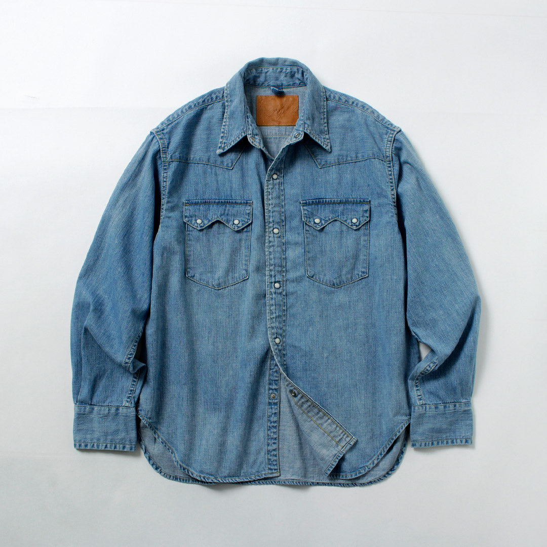 REMI RELIEF / 8.5oz Denim Western Shirt Sawtooth Flap Used Finish