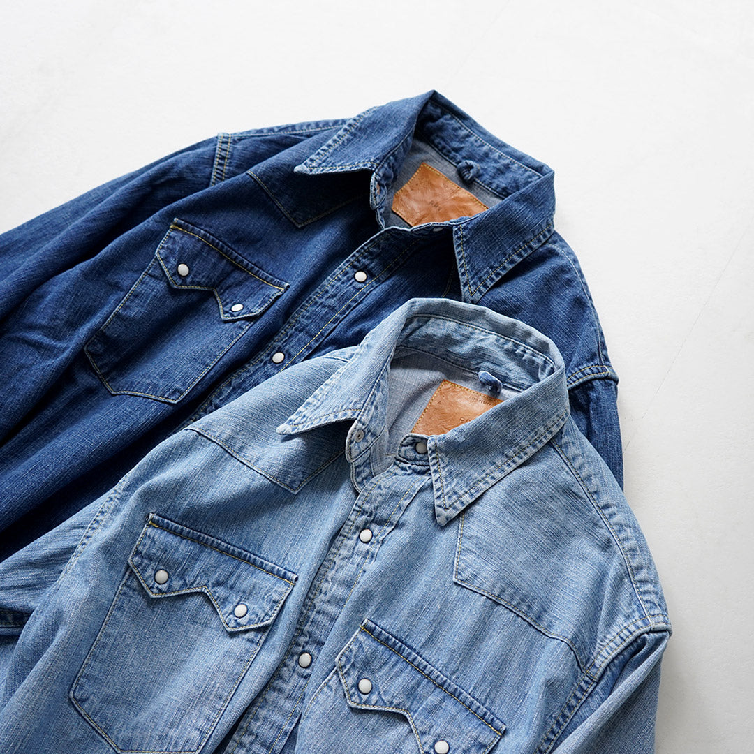 REMI RELIEF / 8.5oz Denim Western Shirt Sawtooth Flap Used Finish
