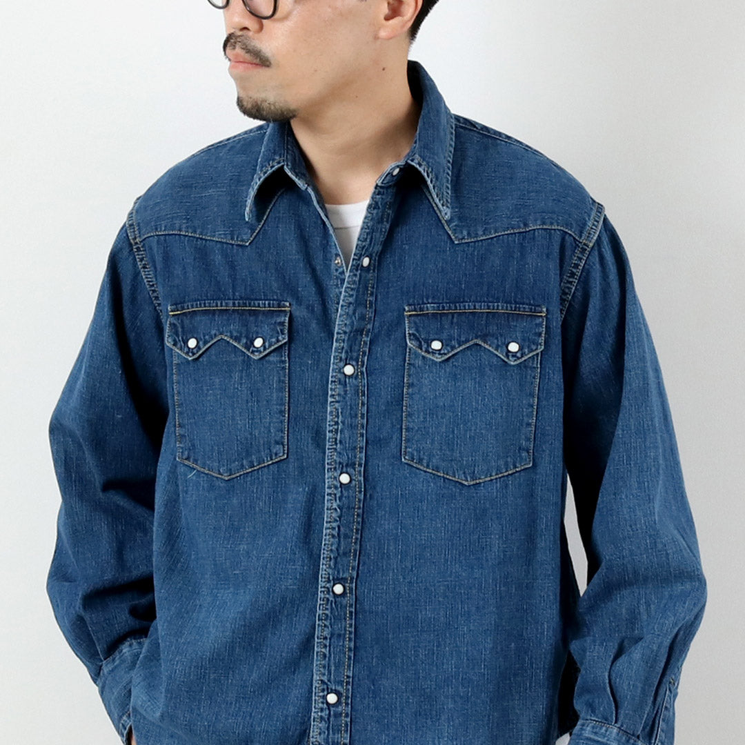REMI RELIEF / 8.5oz Denim Western Shirt Sawtooth Flap Used Finish