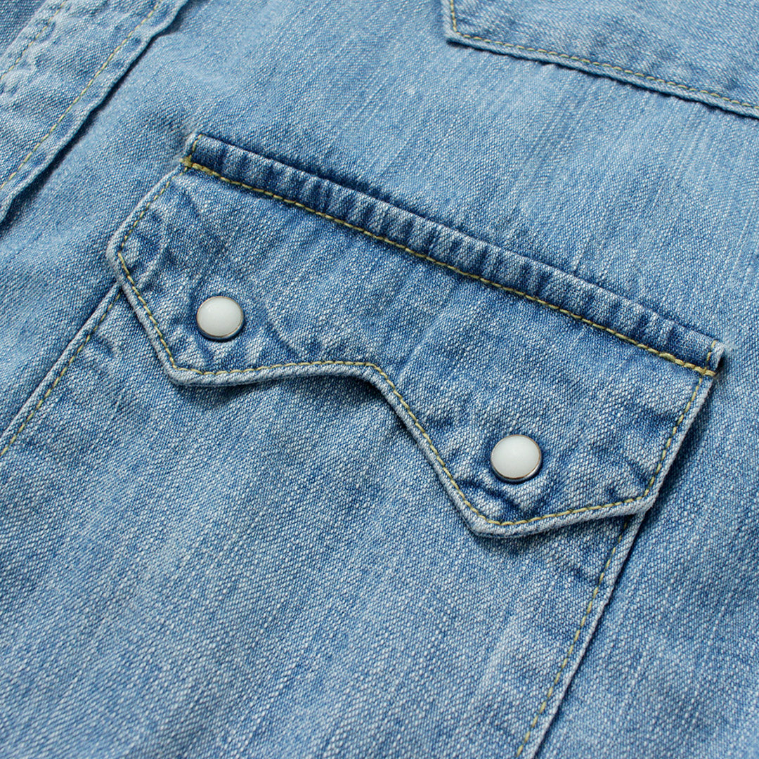 REMI RELIEF / 8.5oz Denim Western Shirt Sawtooth Flap Used Finish