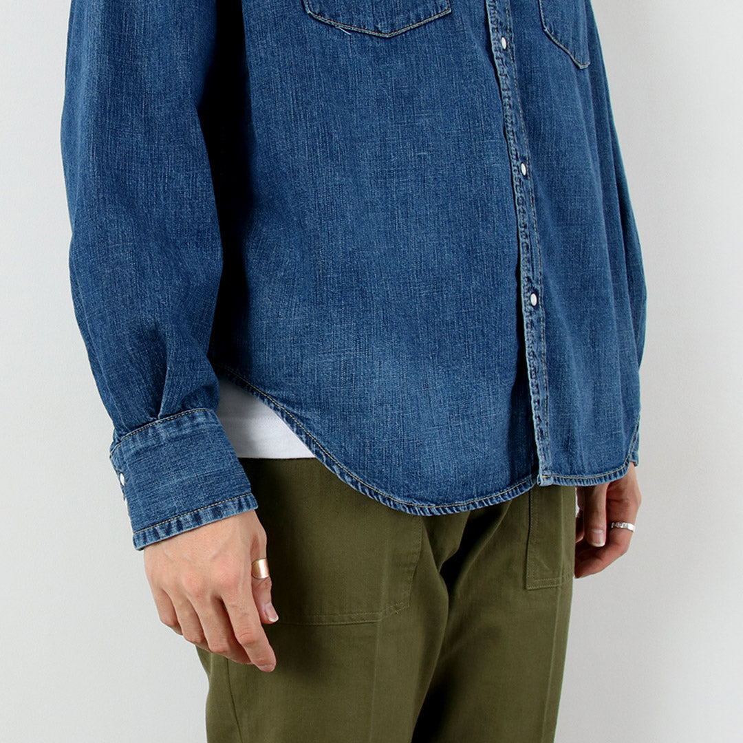 REMI RELIEF / 8.5oz Denim Western Shirt Sawtooth Flap Used Finish