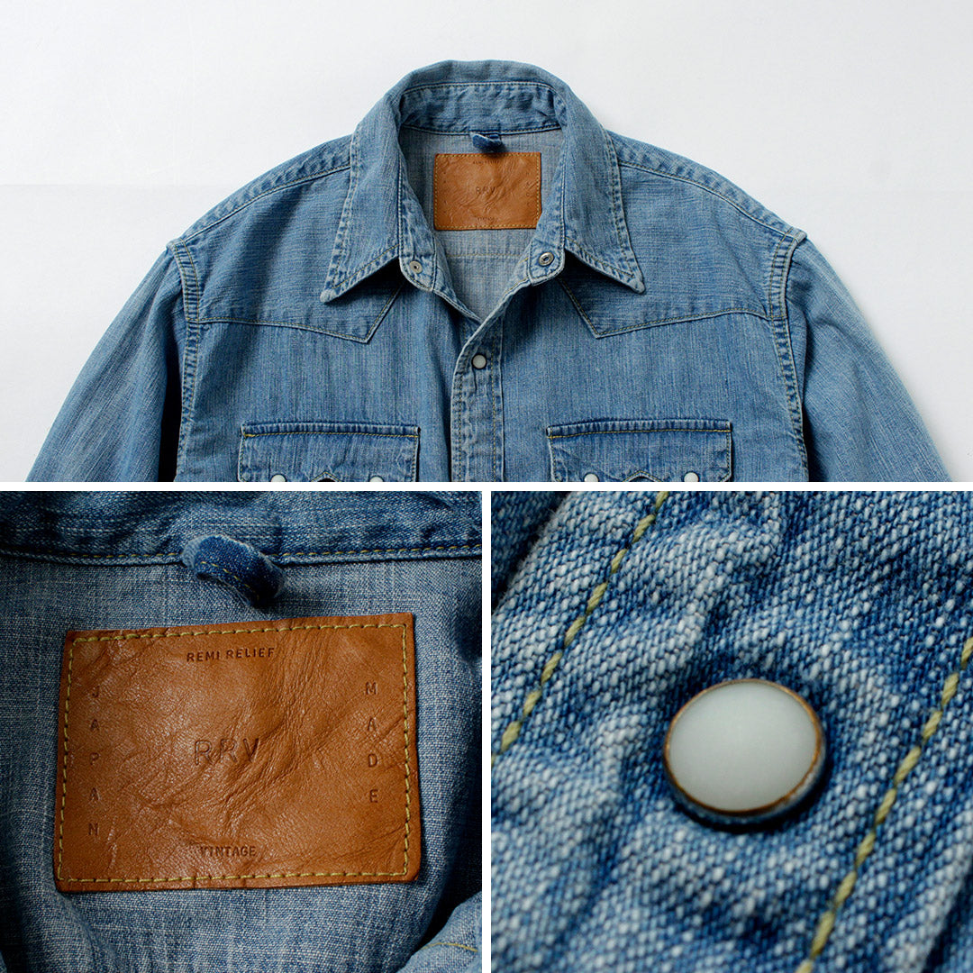 REMI RELIEF / 8.5oz Denim Western Shirt Sawtooth Flap Used Finish