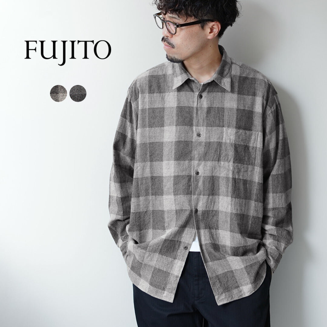 FUJITO / Cotton/Yak Block Check Big Size Shirt