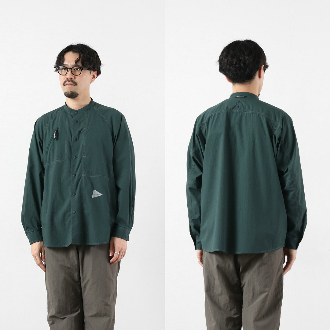 AND WANDER / Stretch Rip Band Collar Shirt