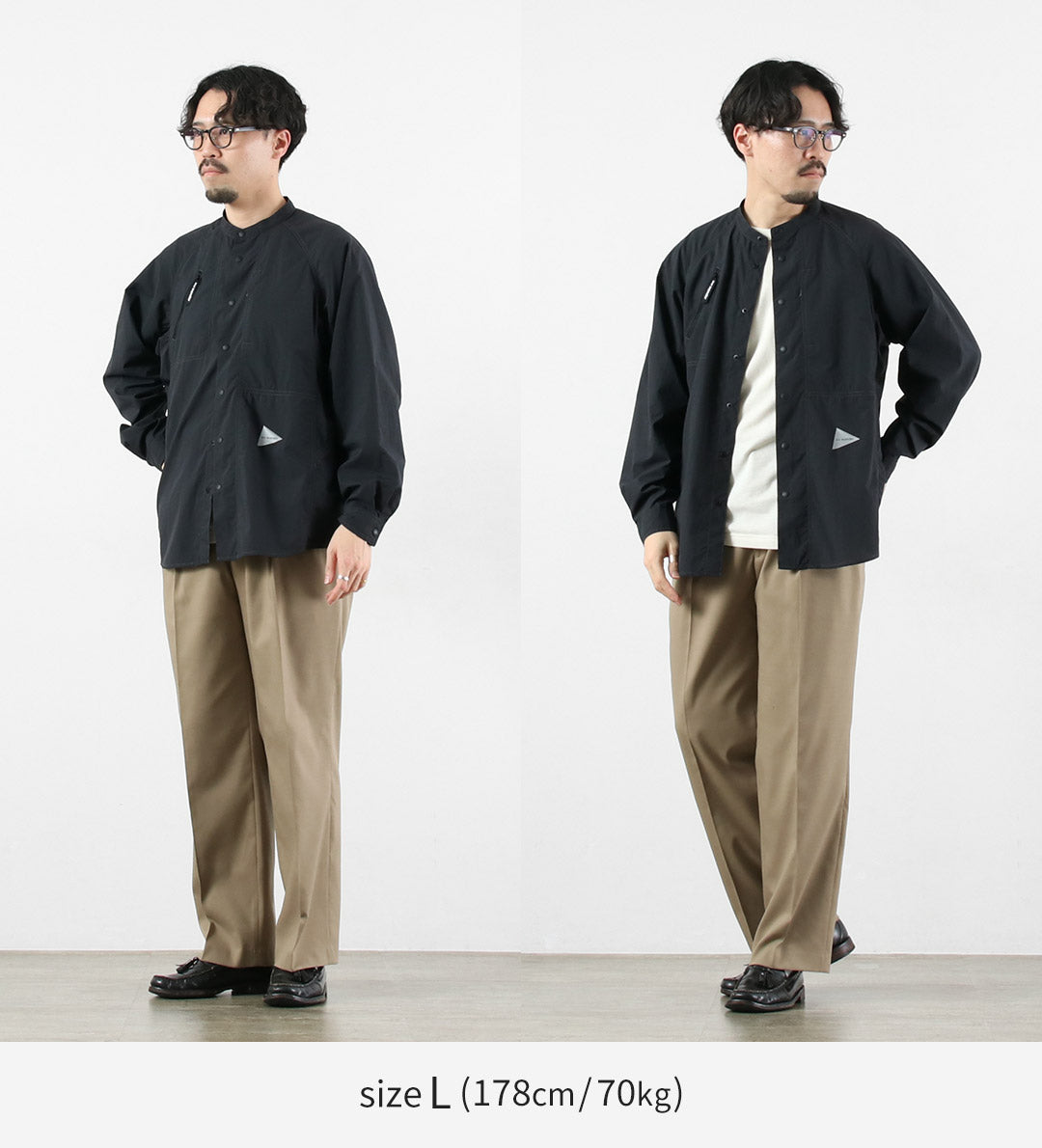 AND WANDER / Stretch Rip Band Collar Shirt