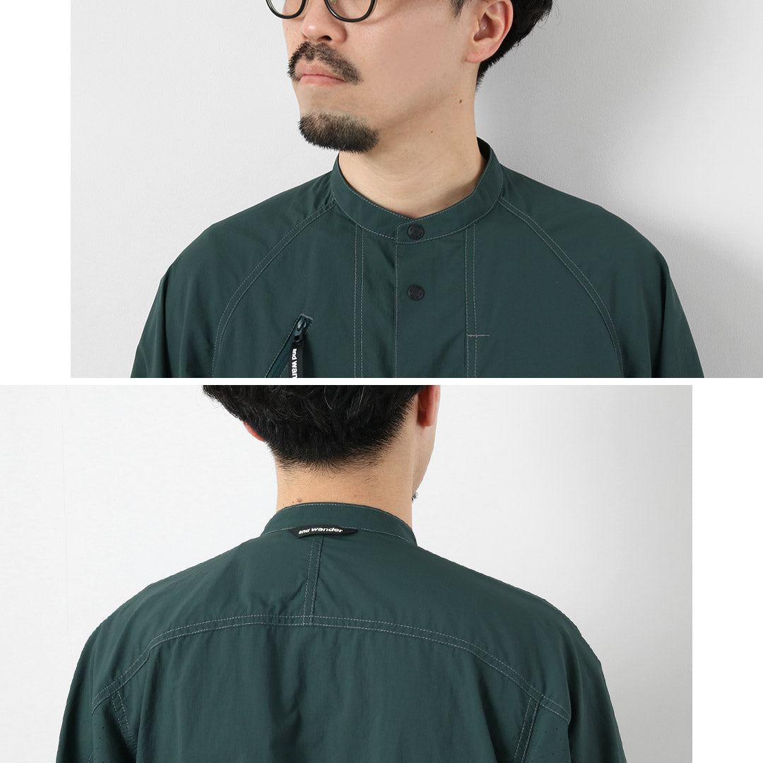 AND WANDER / Stretch Rip Band Collar Shirt
