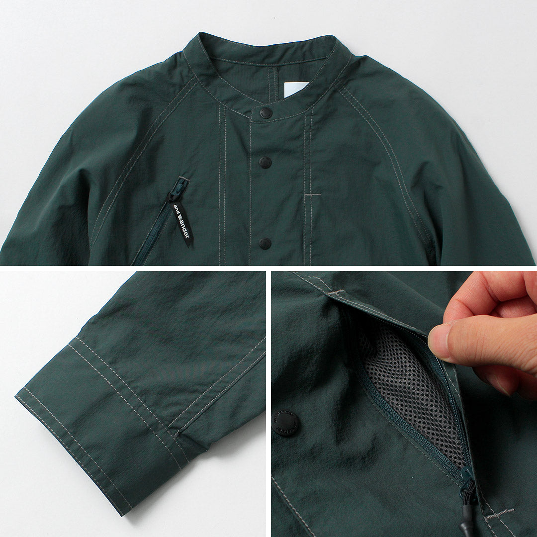 AND WANDER / Stretch Rip Band Collar Shirt