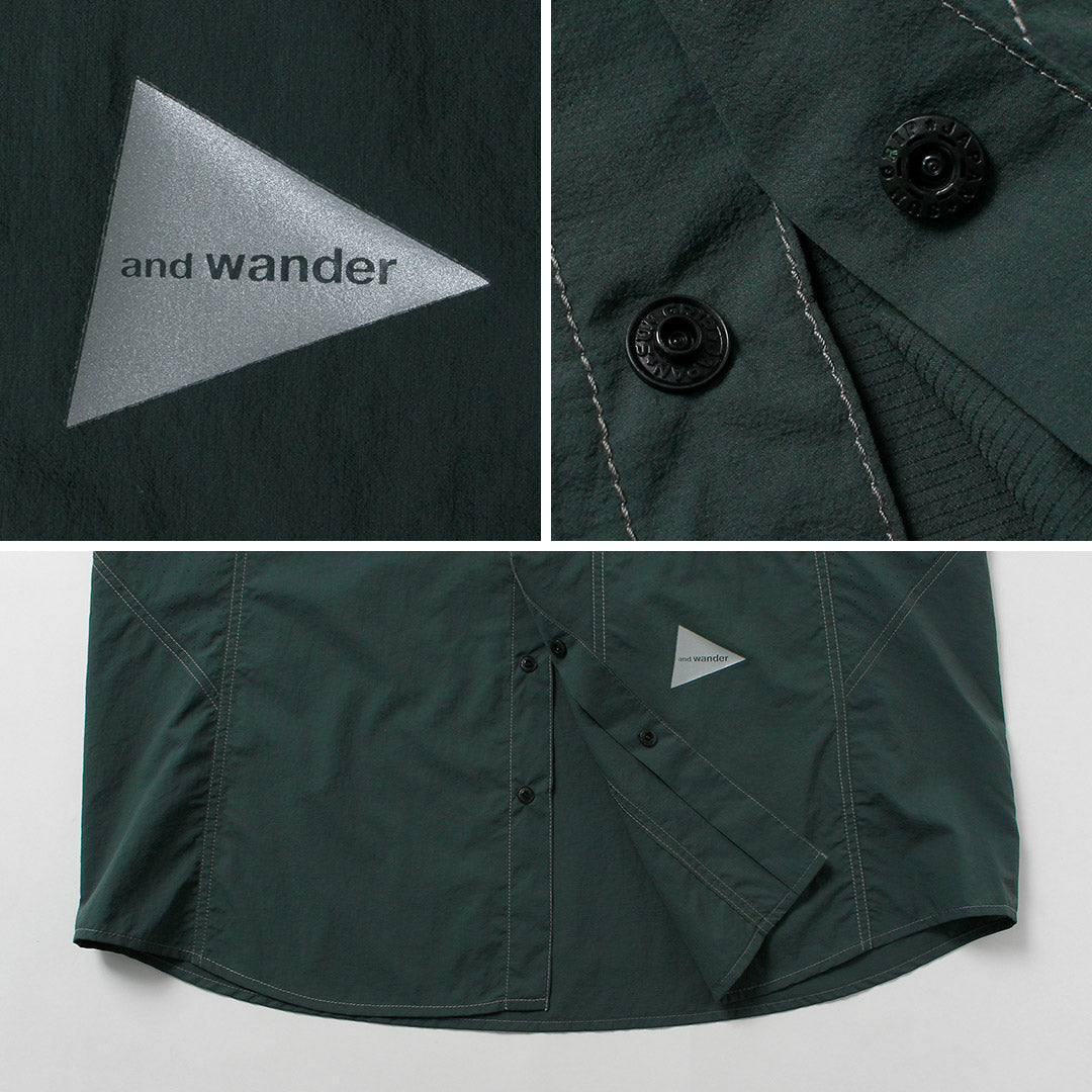 AND WANDER / Stretch Rip Band Collar Shirt