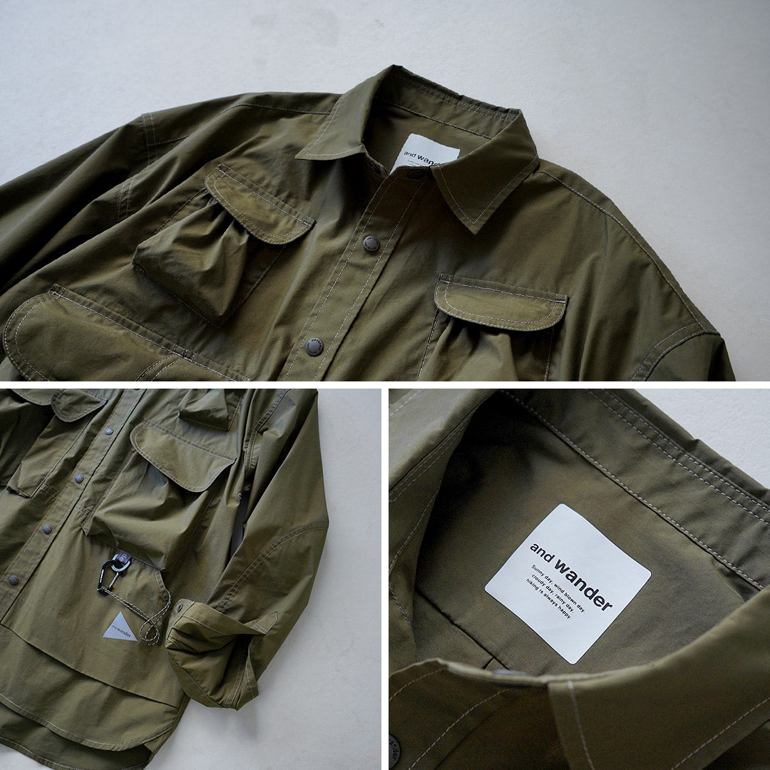 AND WANDER / Multi-Pocket Long Sleeve Shirt
