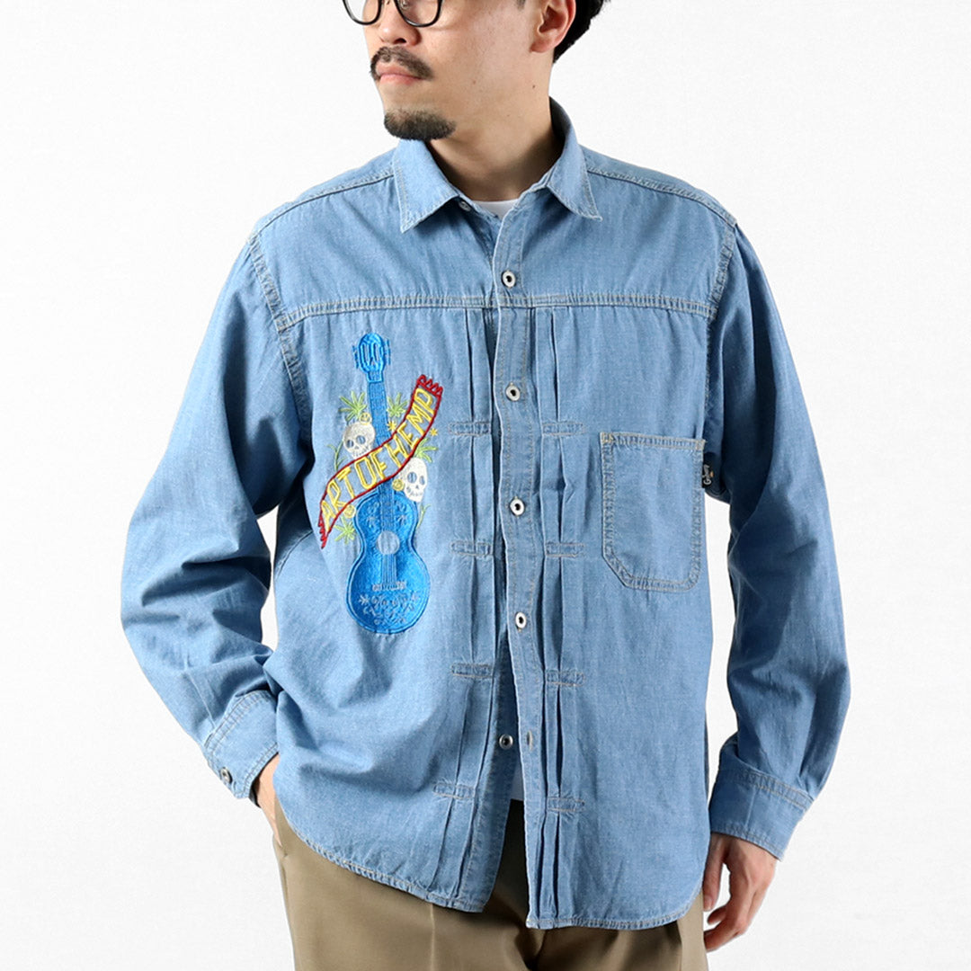 GOHEMP / Hemp Cotton Chambray Pleats Work Shirt