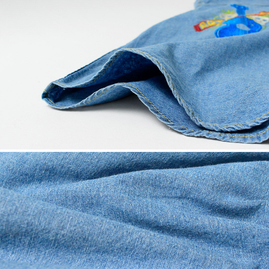 GOHEMP / Chemise de travail plissée brodée Chambray en coton chanvre
