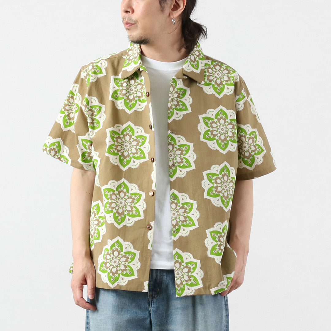 HAVE A GRATEFUL DAY / Open Collar S/S Shirt Round Design Print