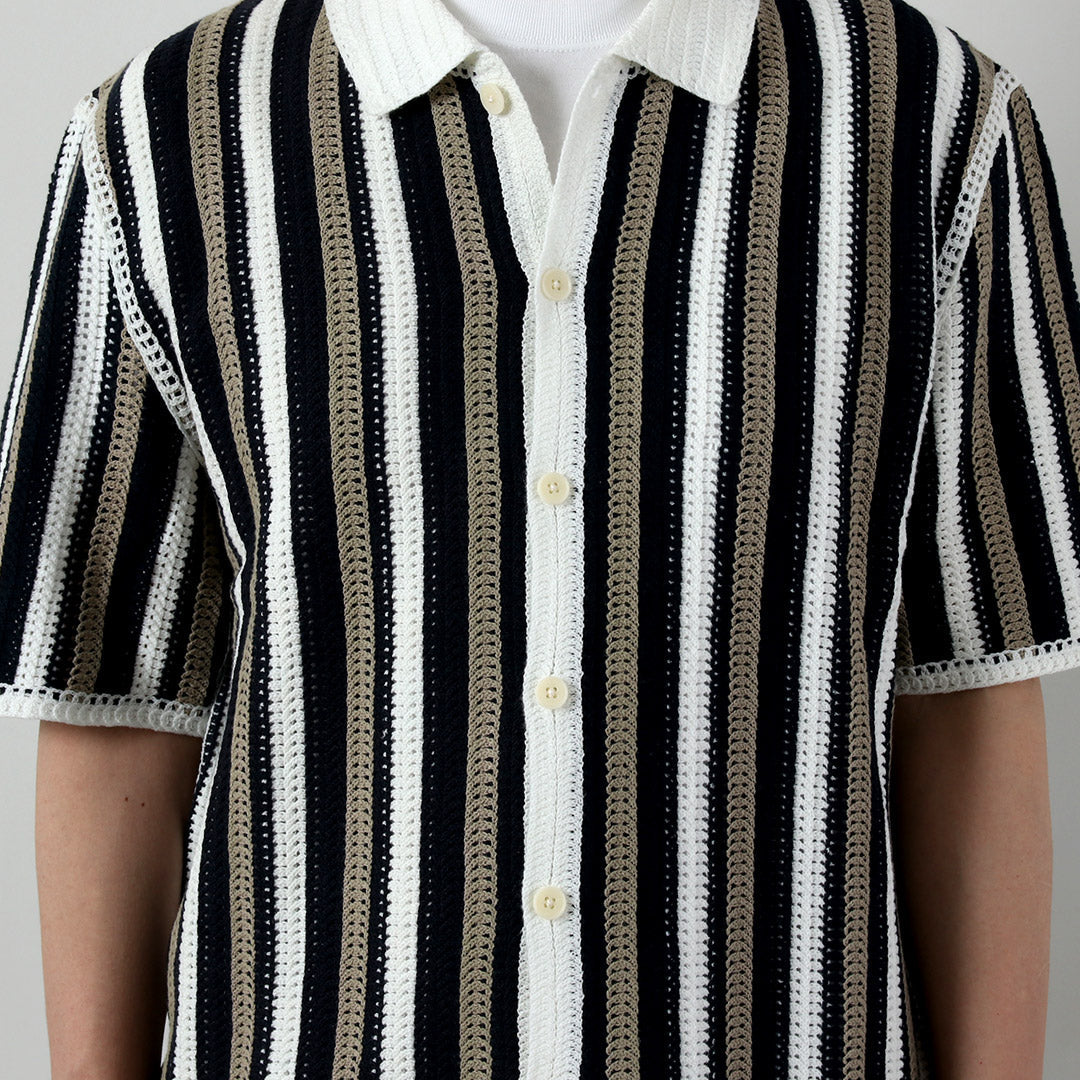 WAX LONDON / Porto Polo Shirt - Stripe Crochet