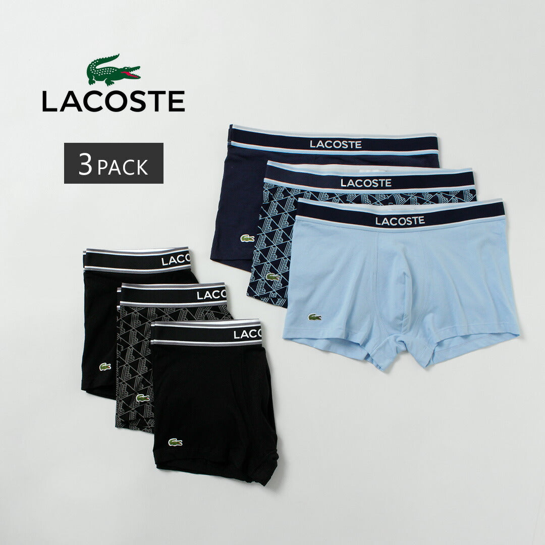 LACOSTE / Monogram and Plain 3-Pack Stretch Cotton Trunks Set