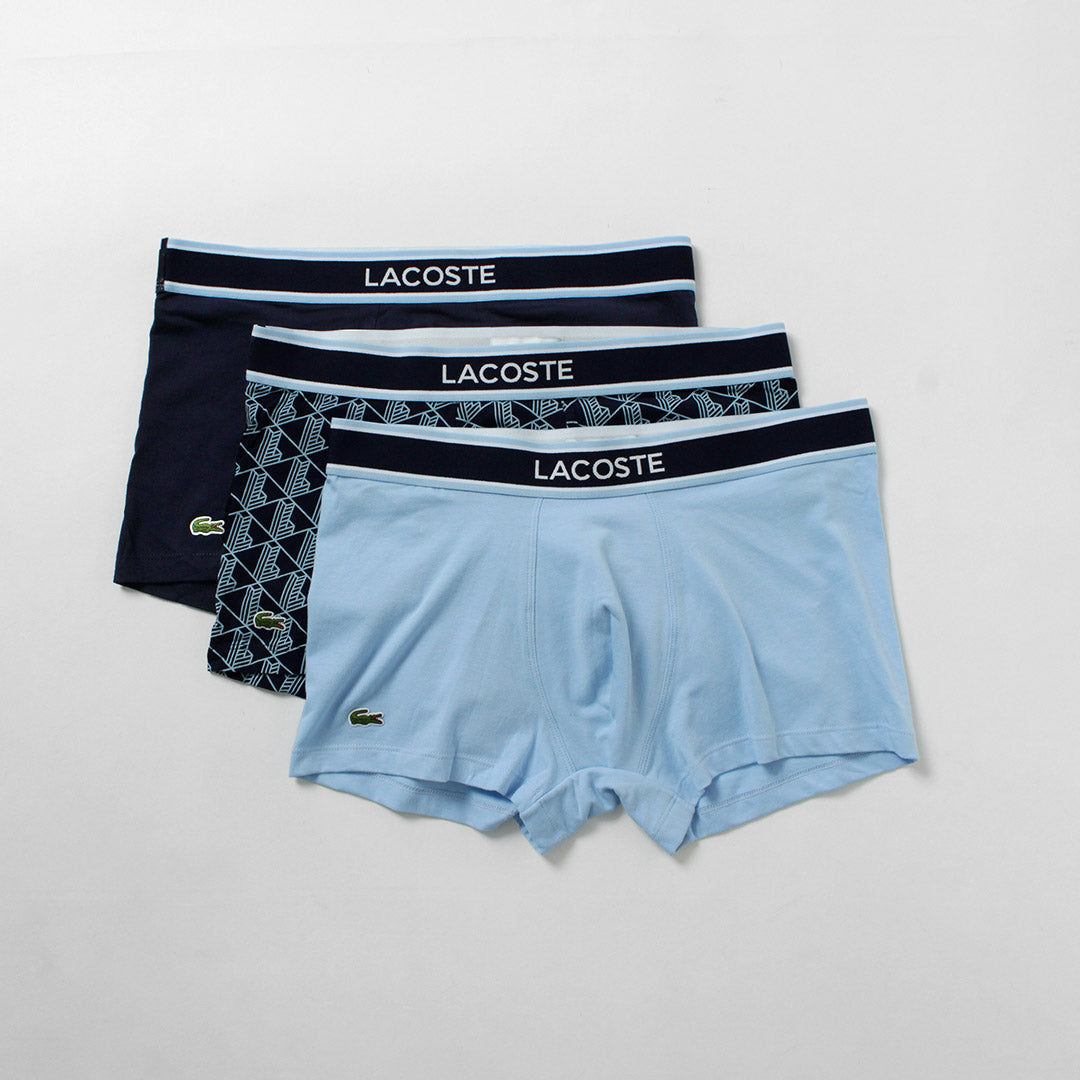 LACOSTE / Monogram and Plain 3-Pack Stretch Cotton Trunks Set