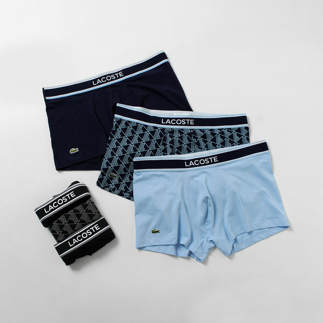 LACOSTE / Monogram and Plain 3-Pack Stretch Cotton Trunks Set