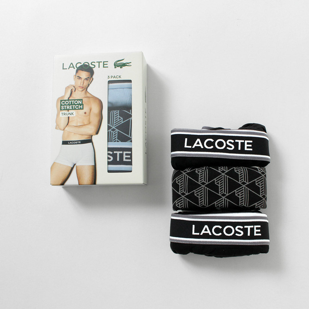 LACOSTE / Monogram and Plain 3-Pack Stretch Cotton Trunks Set