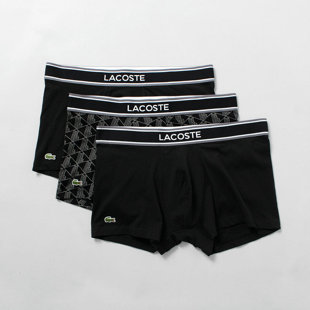 LACOSTE / Monogram and Plain 3-Pack Stretch Cotton Trunks Set