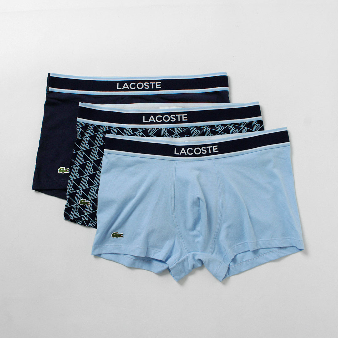 LACOSTE / Monogram and Plain 3-Pack Stretch Cotton Trunks Set