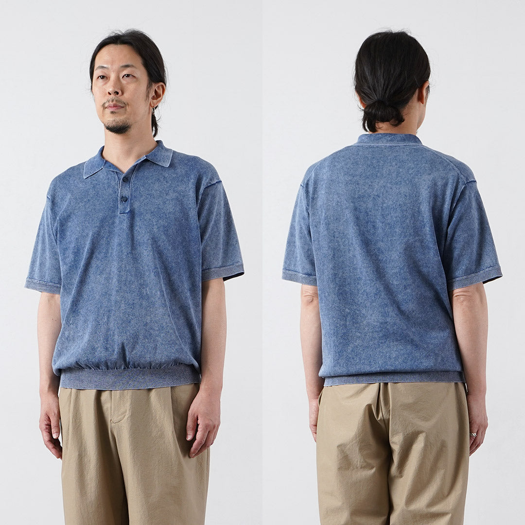 RYE TENDER / Odessa Pigment-Dyed Knit Polo Shirt