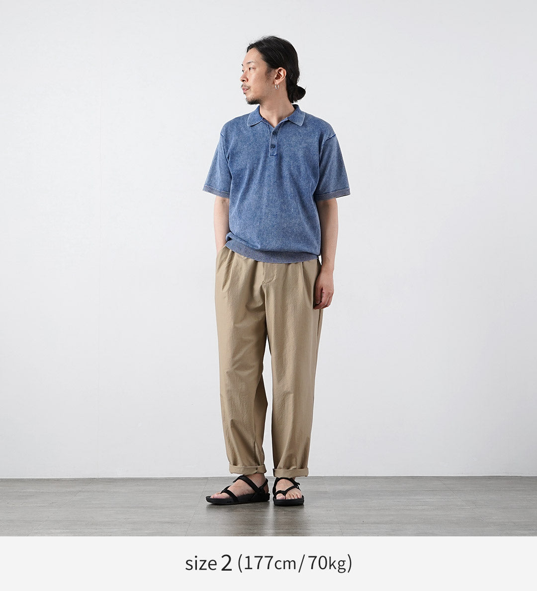 RYE TENDER / Odessa Pigment-Dyed Knit Polo Shirt