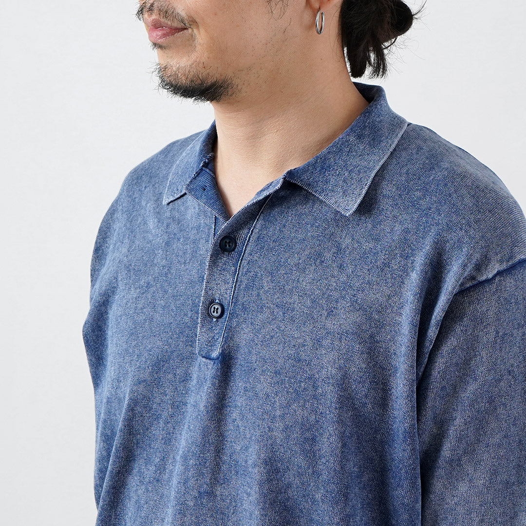 RYE TENDER / Odessa Pigment-Dyed Knit Polo Shirt