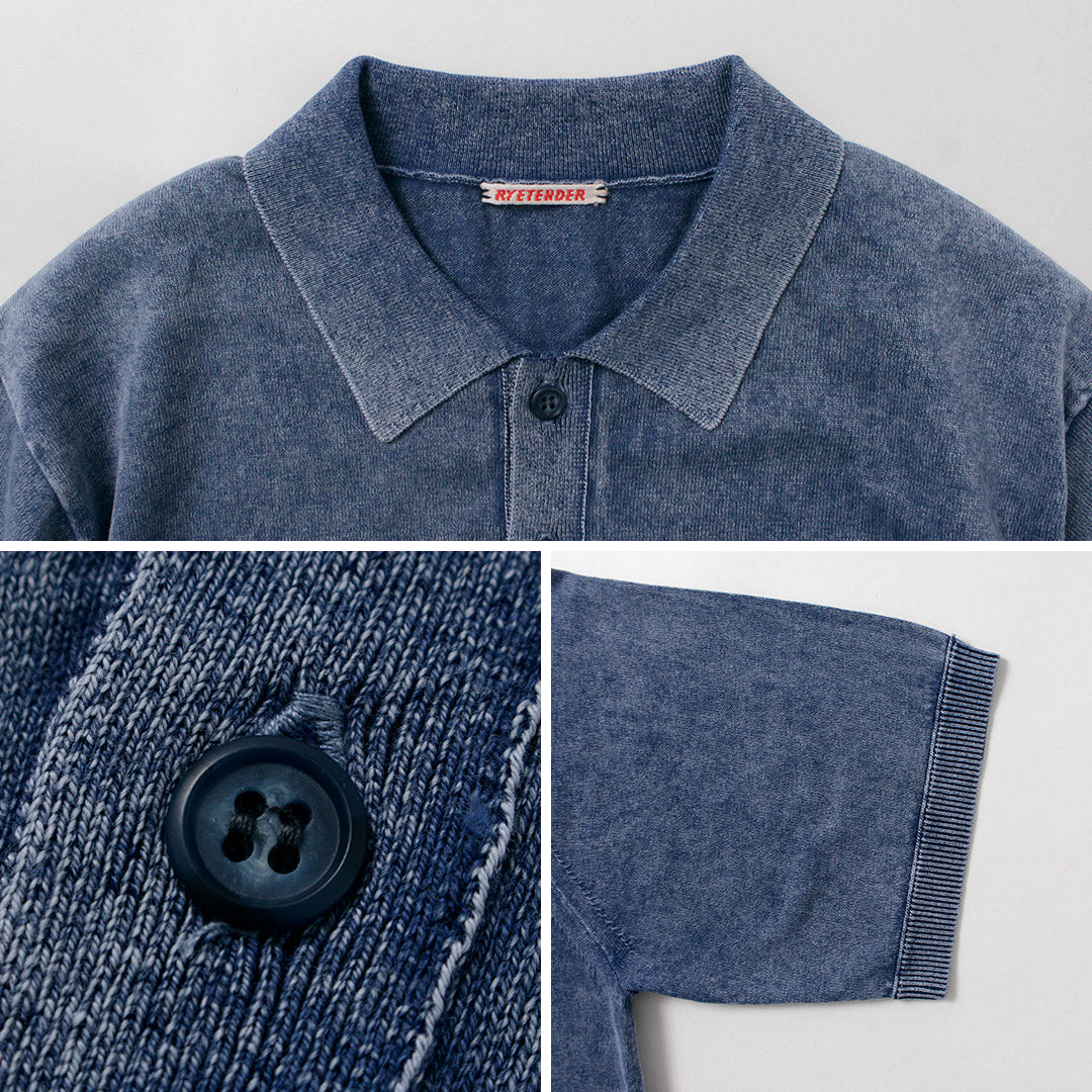 RYE TENDER / Odessa Pigment-Dyed Knit Polo Shirt