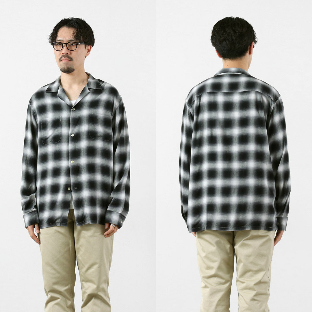 TOWNCRAFT / Chemise à col boucle à manches longues en rayonne ombrée des années 60