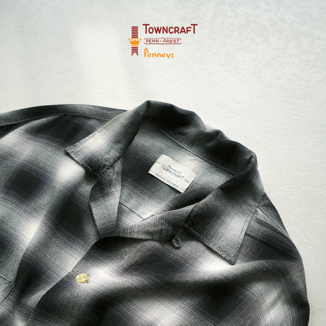 TOWNCRAFT / Chemise à col boucle à manches longues en rayonne ombrée des années 60
