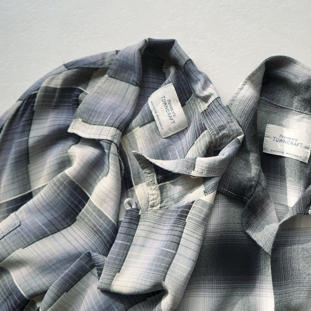 TOWNCRAFT / Chemise à col boucle à manches longues en rayonne ombrée des années 60