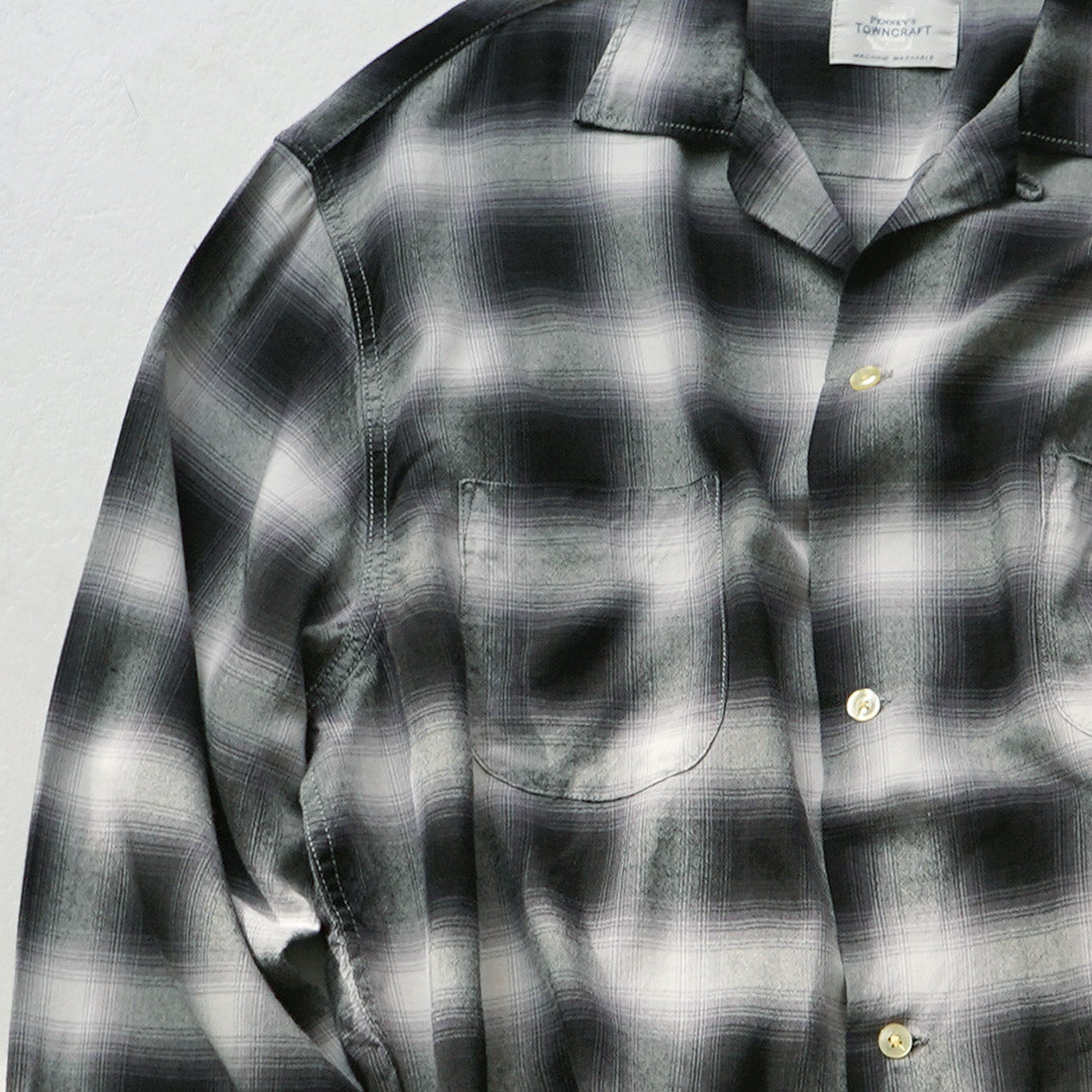 TOWNCRAFT / Chemise à col boucle à manches longues en rayonne ombrée des années 60