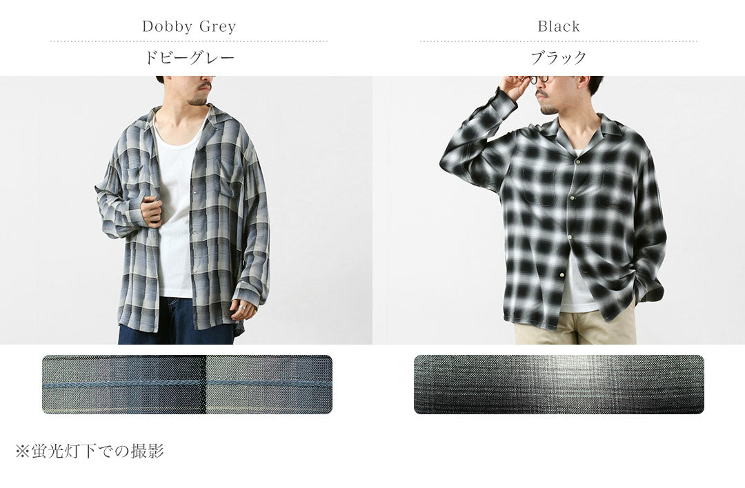 TOWNCRAFT / Chemise à col boucle à manches longues en rayonne ombrée des années 60