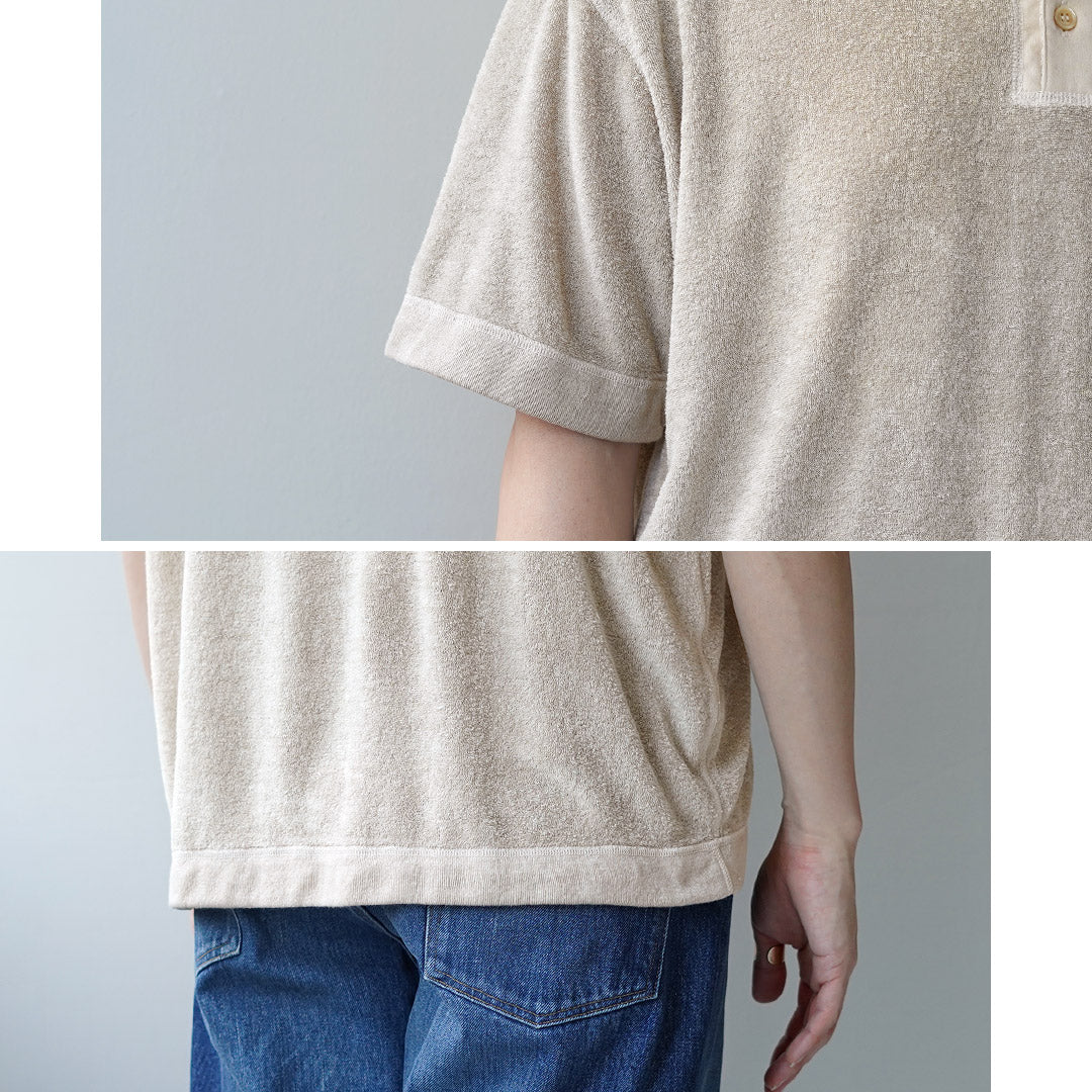 KEMA DESIGNS / 린넨 파일 오프셋 헨리 넥 티셔츠