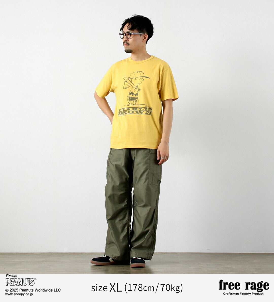 FREE RAGE / PEANUTS×free rage Camiseta de manga corta de algodón reciclado con estampado Charlie Brown