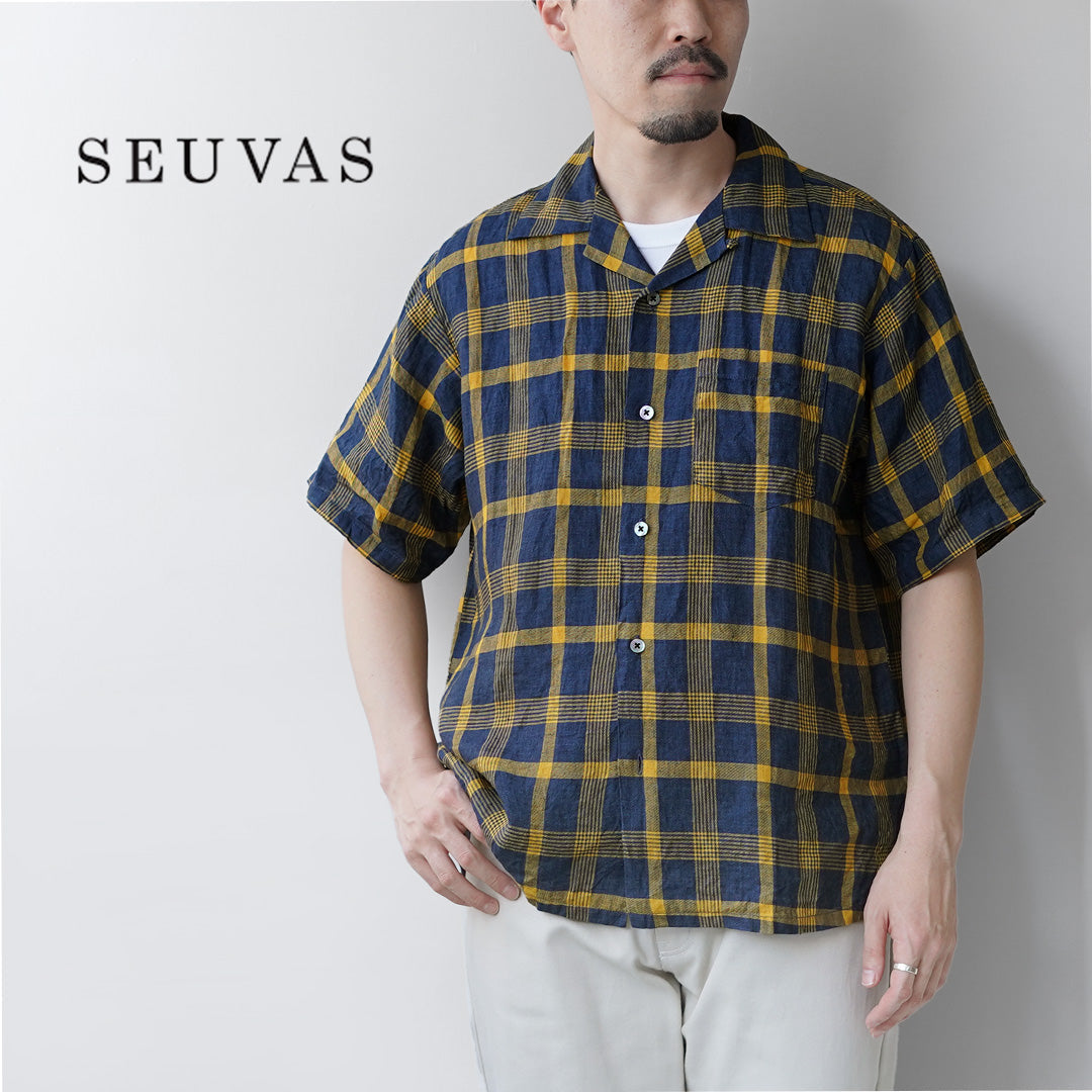 SEUVAS / Linen Open Collar Shirt