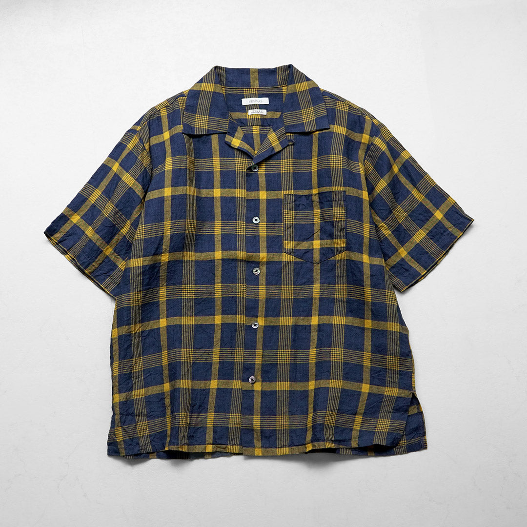 SEUVAS / Linen Open Collar Shirt