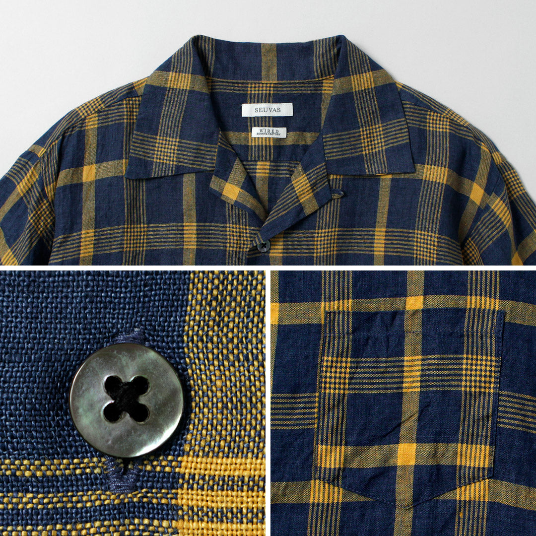 SEUVAS / Linen Open Collar Shirt