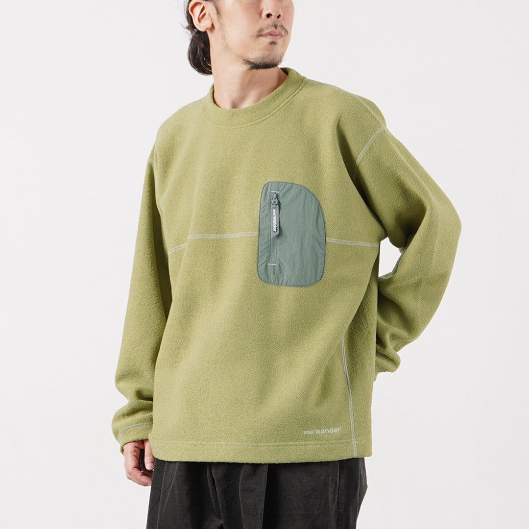 AND WANDER / PE Warm Pile Crewneck Pullover