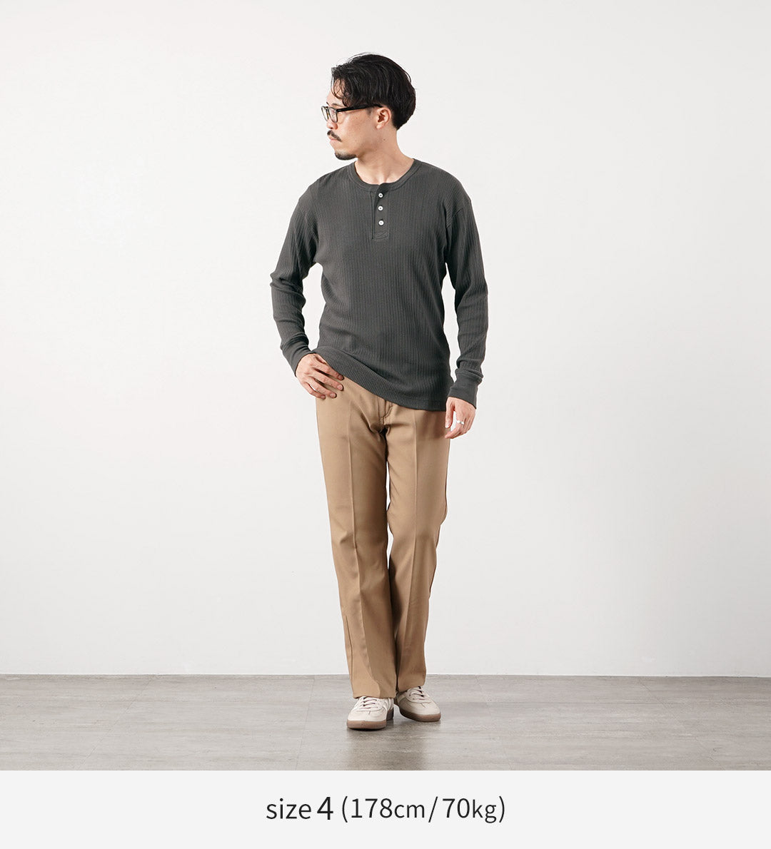 GICIPI / CASTORO Basic Fit Long Sleeve Henley Neck T-shirt