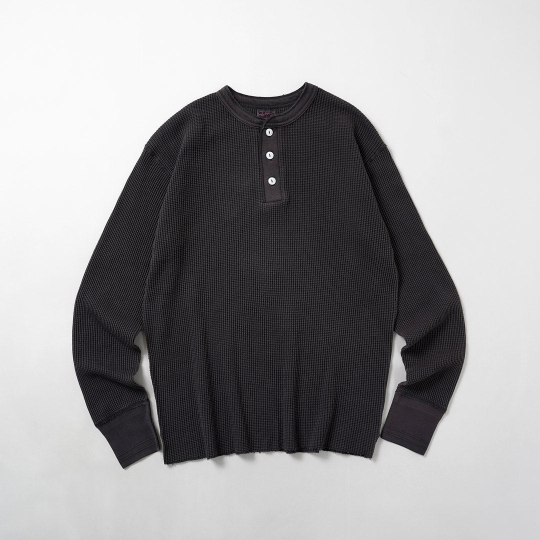 HEALTHKNIT / Thermal King Waffle Pigment Dyed Henley Neck Long Sleeve