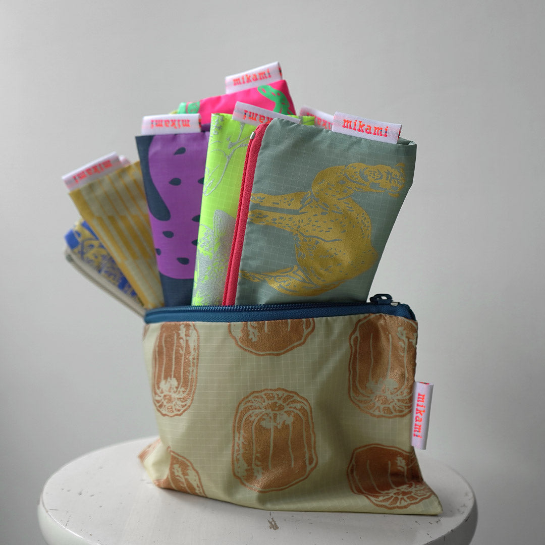 MIKAMI / Hand-Printed Multi-Zip Nylon Pouch