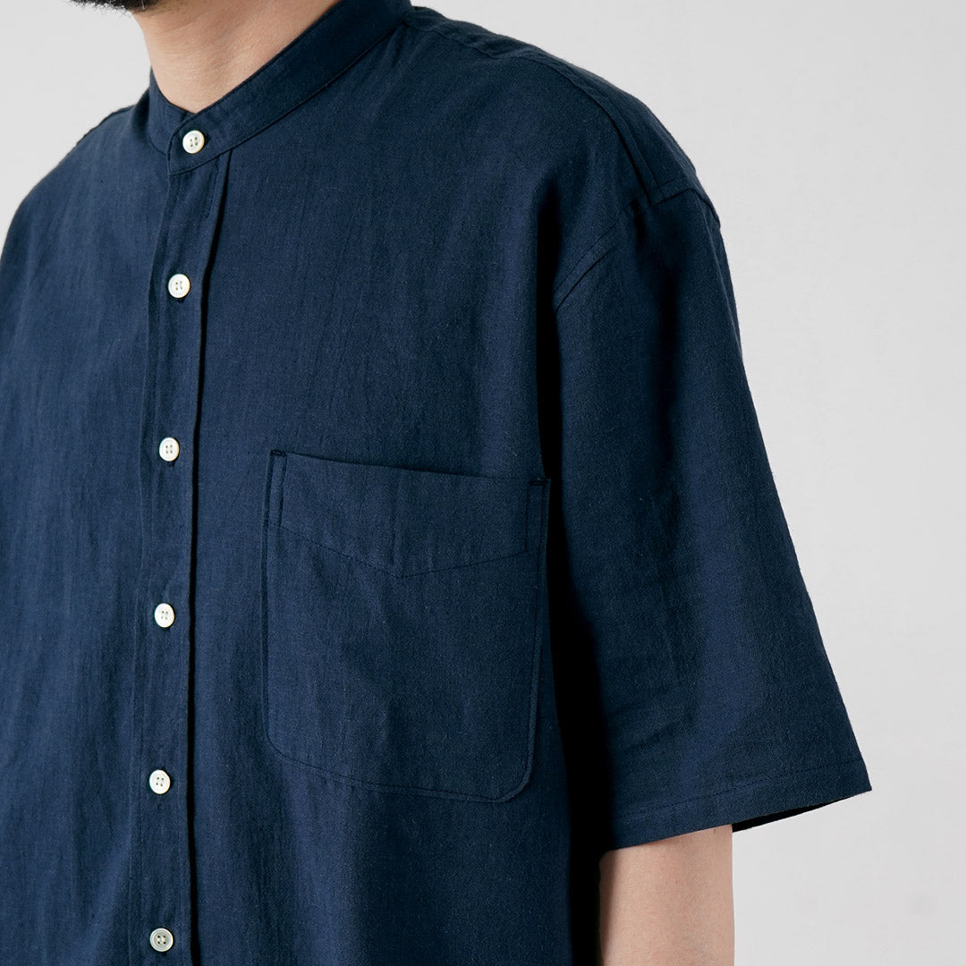 KEMA DESIGNS / Hemp Organic Cotton Half-Sleeve Band-Collar Shirt