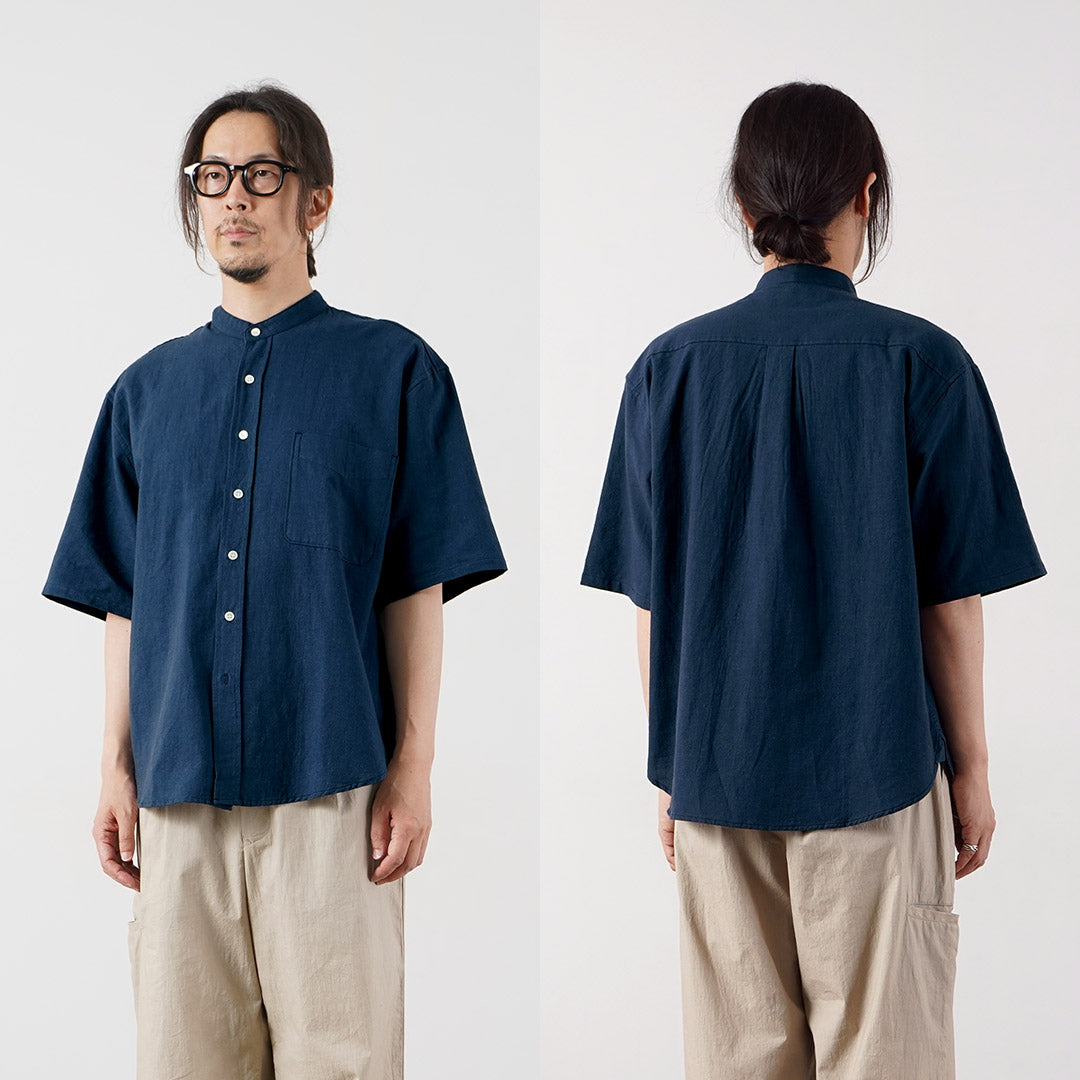 KEMA DESIGNS / Hemp Organic Cotton Half-Sleeve Band-Collar Shirt